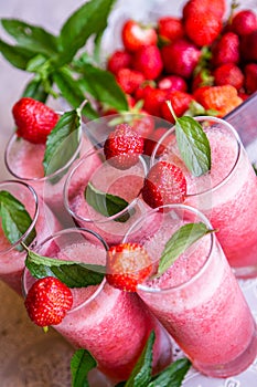 Strawberry smoothie with fresh berries with meant.