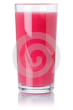Strawberry smoothie fruit juice drink in a glass isolated on white