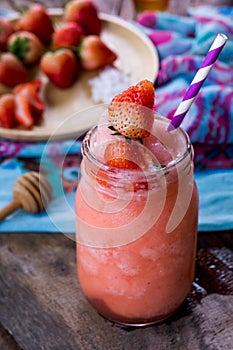 Strawberry smoothie juice , on topping honey tasty for summer o