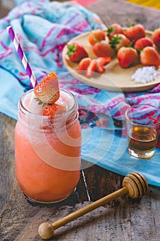 Strawberry smoothie juice , on topping honey tasty for summer o