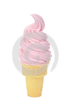 Strawberry Soft Serve Ice Cream in a Wafer Cone