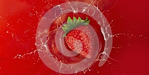 Strawberry splash into red juice