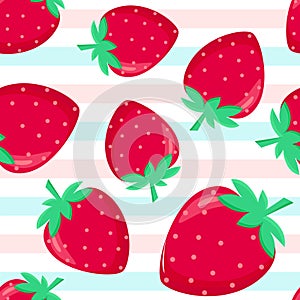 Strawberry and stripes shameless pattern, vector illustration.