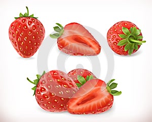 Strawberry. Sweet fruit. 3d vector icons set