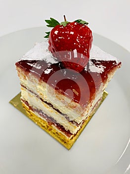 Strawberry tart pastry cake on white