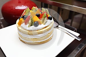 Strawberry Tarts variety fruit pancake with cake spatula Grand Dessert Buffet in Luxury Restaurant Hotel