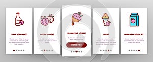 Strawberry Tasty Fruit Onboarding Icons Set Vector