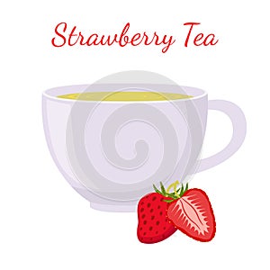 Strawberry tea in cup with berries. Healthy organic natural fruit tea