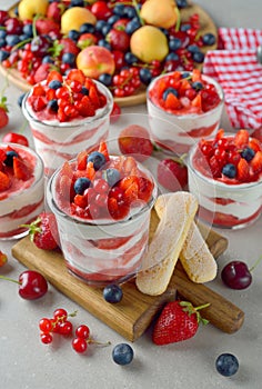 Strawberry tiramisu in a glass