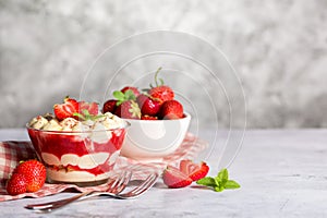 Strawberry tiramisu. Space for text