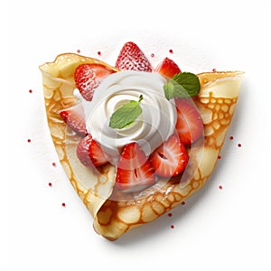 Strawberry Topped French Crepe On White Surface - Photorealistic Rendering