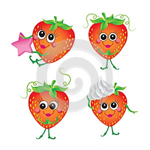 Strawberry, vector character on a white background