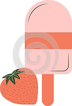 Strawberry vector ice cream illustration isolated on white background