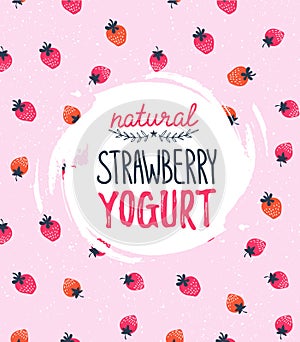 Strawberry vector illustration. Yogurt logo on the strawberry background.