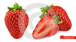 Strawberry vectorized image. Fresh fruit. 3d realistic vector icon