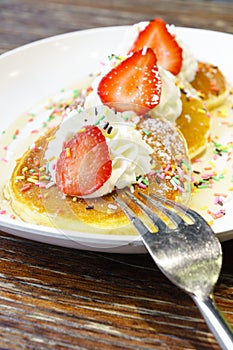 Strawberry whipped cream pancakes