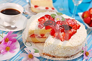 Strawberry and whipped cream torte photo