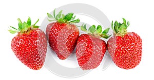 Strawberry on white background. Fresh sweet fruit closeup. Top view