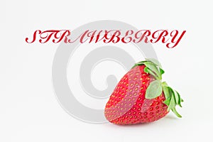 Strawberry with white background and writing.