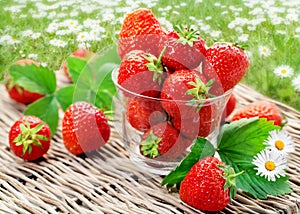Strawberry on a willow tray