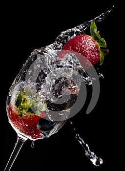 Strawberry Wineglass wine and water splash food and drink
