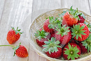 Strawberry in wood basket