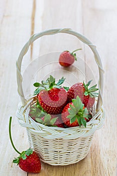 Strawberry in wood basket