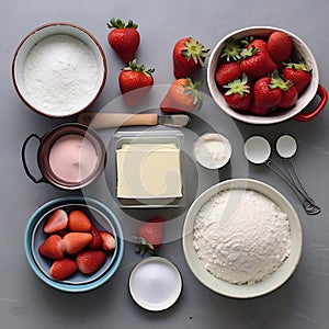 Strawberry Yogurt Cake Ingredients. Generative AI photo