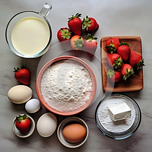 Strawberry Yogurt Cake Ingredients. Generative AI photo