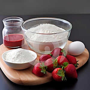 Strawberry Yogurt Cake Ingredients. Generative AI photo