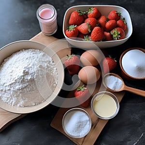 Strawberry Yogurt Cake Ingredients. Generative AI photo