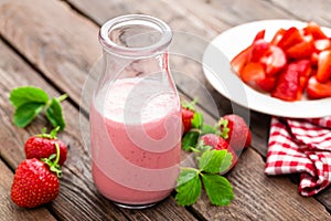 Strawberry yogurt with fresh berries, delicious drink, cocktail