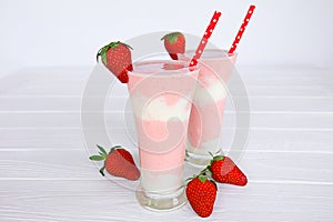 Strawberry yogurt fruit juice smoothie pink colorful fruit juice milkshake.