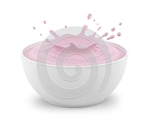 Strawberry yogurt splash in a white bowl