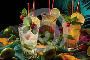 straws and umbrellas as mojito garnishes