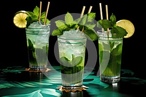 straws and umbrellas as mojito garnishes