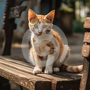 Stray kitten on a bench