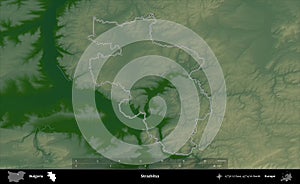 Strazhitsa outlined, Bulgaria. Physical