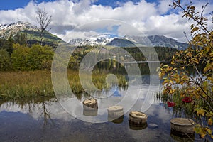 Strbske Pleso beautiful mountain lake in Slovakia in autumn