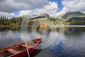 Strbske Pleso beautiful mountain lake in Slovakia in autumn