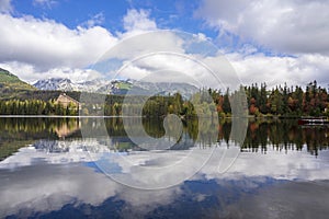 Strbske Pleso beautiful mountain lake in Slovakia in autumn