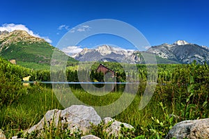 Štrbské pleso. Vysoké Tatry. Vysoke Tatry. Jesenný les. Odraz v jazere. Krásna krajina. Slovensko. Hotel Patria