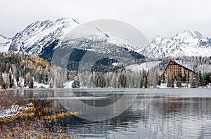 Strbske Pleso lake in winter