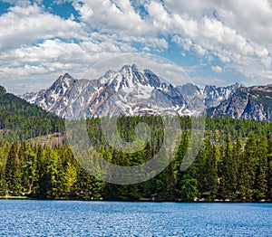 Strbske Pleso mountain lake spring view, Slovakia