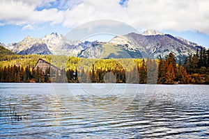 Strbske Pleso Mountain Tarn in High Tatras Mountains during autumn.