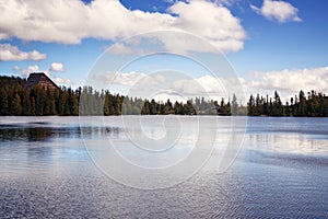 Strbske Pleso Mountain Tarn in High Tatras Mountains during autumn.