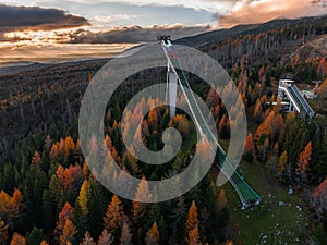 Strbske Pleso, Slovakia - Aerial view of curved jump ramp for ski jumping in the Hight Tatras near Strbske Pleso