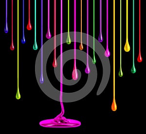 Streaks of multi-colored paint in the form of drops on black