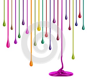 Streaks of multi-colored paint in the form of drops on white