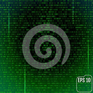 Stream of binary code on screen. Abstract vector background. Dat